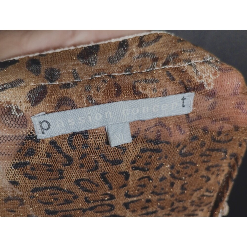 Passion Concept XL Leopard Print Lace Jeweled Long Sleeve Y2K Boho Festival Top - Picture 4 of 5